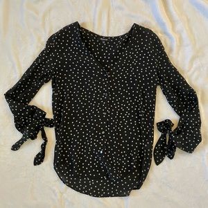 Madewell Black Silk Star Tie Sleeve Blouse - XXS